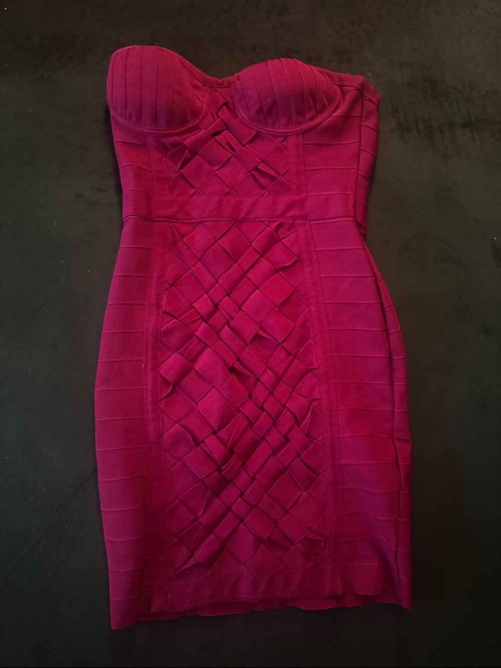 AKIRA Strapless Woven Panel Bodycon Dress - Magenta